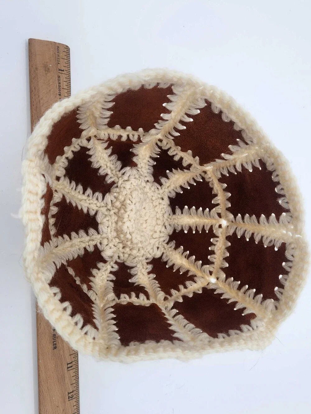 Vintage Handmade Suede Leather Crochet Boho Hippie Festival Skull Cap Hat Adult